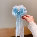 Lazo para el pelo de malla azul claro con corona de diamantes de imitación y lentejuelas - 1 Azul Con Malla Flotante