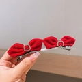 Lazos de terciopelo rojo dobles para el pelo con pedrería de rubí y pinza de metal plateada - Lazo de Rubí