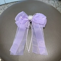 Süße lavendelfarbene Organza-Schleife Haarspange mit weißer Perle und langen Band-Streamern - 2-Lila