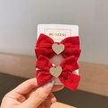 Fermagli per capelli a fiocco in velluto rosso per bambine con cuore glitter - Cuore Grande