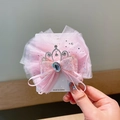 Fermaglio capelli rosa da principessa con fiocco in rete multistrato e corona di strass - Rosa