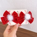 Fiocchi per capelli in velluto rosso con pompon bianchi e glitter dorati per bambini - Pelo di visone