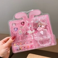 Cute pink rabbit-themed children's jewelry set with heart rings and nail stickers - Fruit Style