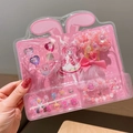 Pink cartoon girl ring and bracelet jewelry set with decorative nail stickers for kids - Rainbow Style