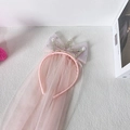 Diadema de princesa rosa para niñas con lazo de tul, corona de perlas y velo largo - Rosa