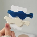 Set de pinzas para el cabello de acetato ondulado en azul oscuro y beige crema en tarjeta - 4# Estilo de Onda Grande