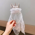 Serre-tête couronne à paillettes argentées avec Happy Birthday et voile blanc à pois arc-en-ciel - 1# Blanc Fée