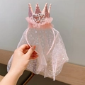 Serre-tête couronne rose avec broderie Happy Birthday et voile en tulle à pois rose - 2# Rose Coréen