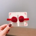 Barrettes à cheveux de style chinois avec boules en peluche rouges pour filles - Pinces Paire Pompon