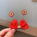 Nœud papillon rouge du Nouvel An chinois avec étoiles dorées et pompons à ressort - Argent Argent