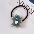 Cartoon blue bear hair tie with white heart detail on a high-elastic brown band - Transparent Blue