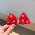 Pince à cheveux en velours rouge avec pois dorés et broderie pour filles de fête - Nœud Papillon 3D