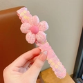 Bandeau à fleurs roses pour filles avec velcro, paillettes et détails en dentelle - Fleur Rose Douce