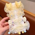 Ensemble de 6 barrettes jaunes pour filles avec fleurs en tulle et oreilles de lapin - Série Jaune