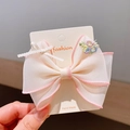 Pince à cheveux nœud en maille rose et blanc avec broderie fleurie pour filles - Beige