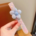 Bandeau en dentelle rose avec fleur en tissu à carreaux bleus et broderies florales colorées - Fleur Tons Bleus