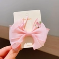 Barrette à cheveux avec nœud en organza rose, broderie florale et carte fait main - Rose
