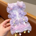 Cute purple children hair clip set with sparkly mesh bows and pearl tassel hair accessories - Purple Series