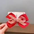 Barrette à cheveux chinoise du Nouvel An avec nœud rouge brodé et pompon festif - Nœud papillon