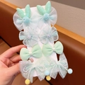 8-piece set of mint green girls' hair clips featuring lace bows and faux pearls - Green Series