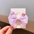 Barrette à cheveux rose en organza à double nœud avec broderie de rose pour fille - Violet