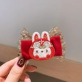Barrette à cheveux avec nœud en velours rouge et broderie lapin du Nouvel An chinois - Pince à Cheveux Poupée Lapin