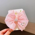 Sweet pink organza layered bow hair clip with flower embroidery and crystal center - Large Pink