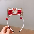 Serre-tête de Nouvel An pour enfant avec nœuds en velours rouge et broderie lion chinois - Serre-Tête Poupée Lapin