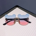 Kids bear ear sunglasses featuring blue and pink gradient lenses with gold bridge - Blue