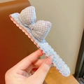 Pince à cheveux à nœud pailleté bleu et rose avec bordure en maille ondulée - Nœud Tons Bleus