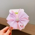 Handmade purple tulle bow hair clip with rose embroidery and rhinestone center for girls - L Purple
