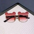 Cute bear ear kids sunglasses with pink gradient lenses and black frames for toddlers - Brown