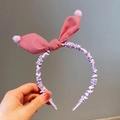 Cerchietto plissettato lavanda per bambini con orecchie di coniglio vichy rosse e pompon - Rosso