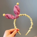 Cerchietto pieghettato giallo in stile coreano con orecchie di coniglio a scacchi rosa - Rosa Rossa