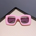Kids trendy square chunky sunglasses in bright pink with dark lenses and thick frame - Pink
