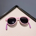 Occhiali da sole pieghevoli per bambini rosa e viola con lenti rotonde nere scure - Rosa Viola / Nero