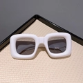Fashionable white chunky rectangle sunglasses for kids with dark protective lenses - White