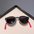 Kids round foldable sunglasses in matte black and red contrast with UV protection - Black / Black