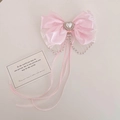 Barrette à nœud rose avec dentelle perle cœur et longs glands pour filles - Rose