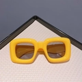 Kids vintage square thick yellow frame sunglasses with dark brown lenses - Yellow