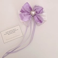 Barrette nœud violette en dentelle avec perles et longs glands pour fille hanfu - Mauve Clair