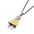 Detail van industriële stekker hanger met 'Love you' gravure en gouden antislip textuur - Stekker Vorm (4377632249607) / Pendant Only (Without Chain) Zilver en Goud