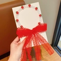 Süßer Erdbeer-Haarreif mit roter Spitzenschleife und Perlen für kleine Mädchen - 7# Glücksrot Blume