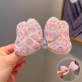 Pink bow hair clip with colorful sequins and a central sparkling gemstone - Hair Clip / Pink Bow Hair Clip