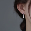 925 sterling silver drop earrings with black zircon and delicate feather pendant - Copper / Black (Black Zirconia Feather Earrings)