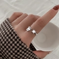 Adjustable cartoon bear ring with square zircon stone in vintage silver finish - Bear Single Diamond Ring / White Gold