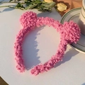 Diadema con orejas de oso en felpa rosa de lana de cordero para lavado de cara - Rosa Oscuro