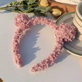 Sweet pink lamb wool headband with cute 3D bear ears in a cozy lifestyle setting - Light Pink