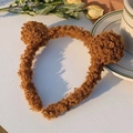 Diadema linda de orejas de oso en peluche marrón con estilo lana de cordero - café