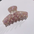 Triangle acetate hair claw clip with pink and yellow marble texture for half ponytail - Purple Floral